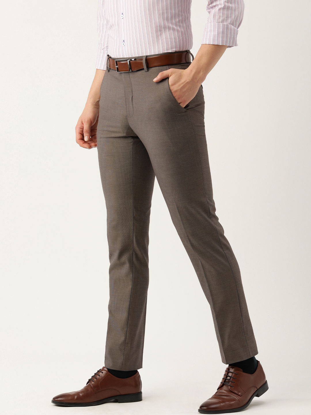 

Peter England Men Brown Self-Design Neo Slim Fit Formal Trousers