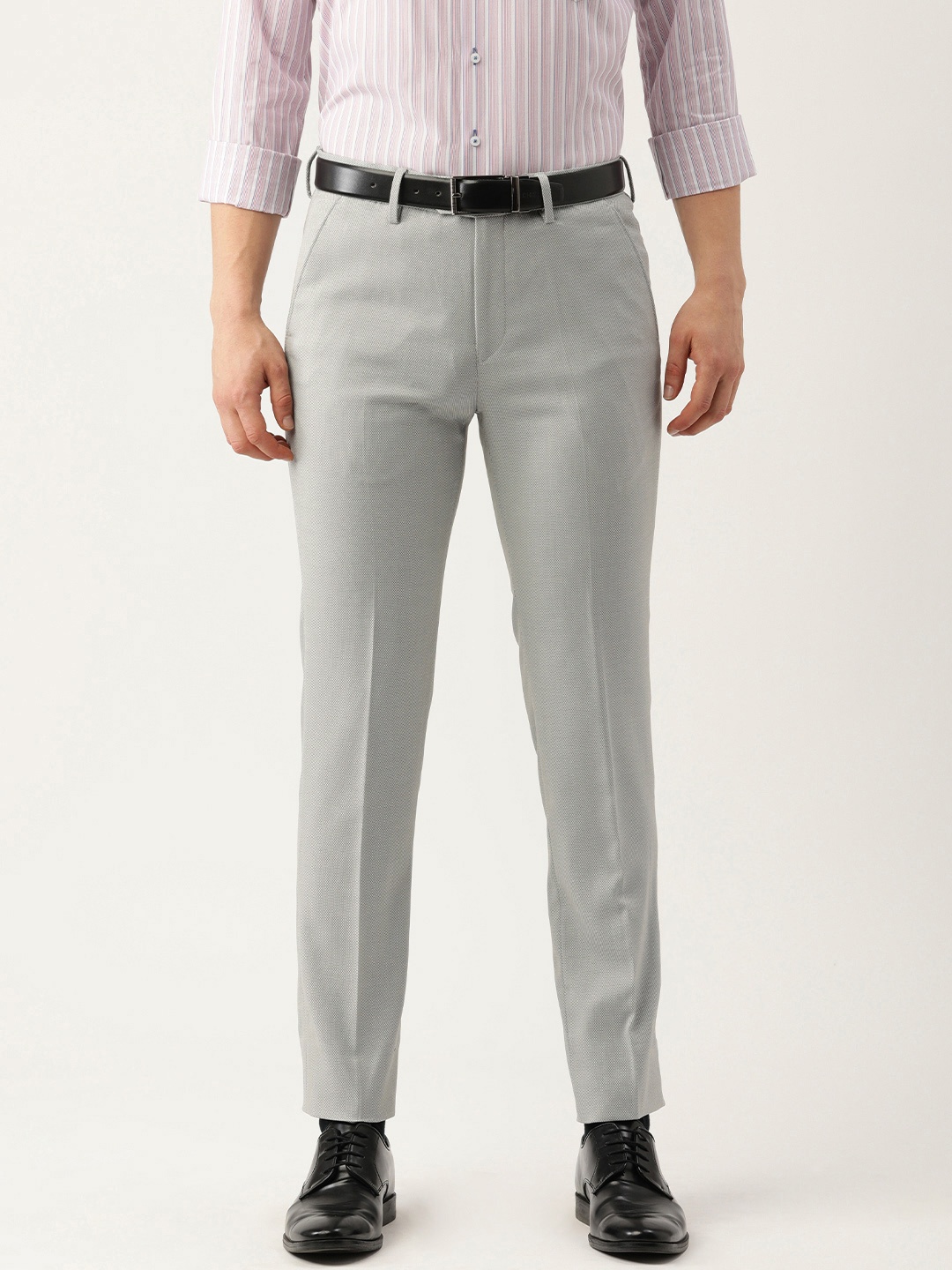 

Peter England Men Grey Self-Design Neo Slim Fit Formal Trousers