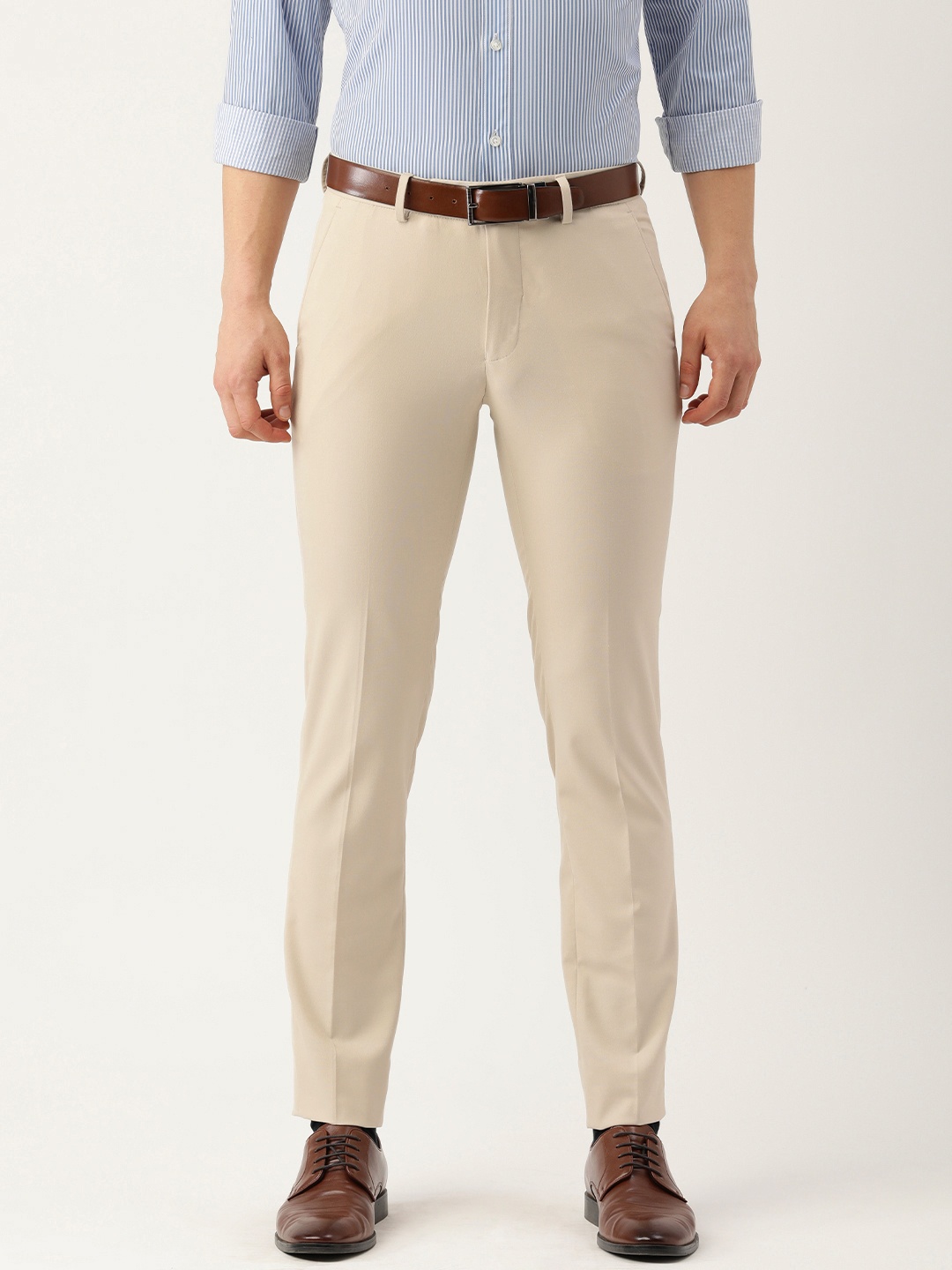 

Peter England Men Nude-Coloured Slim Fit Fomral Trousers