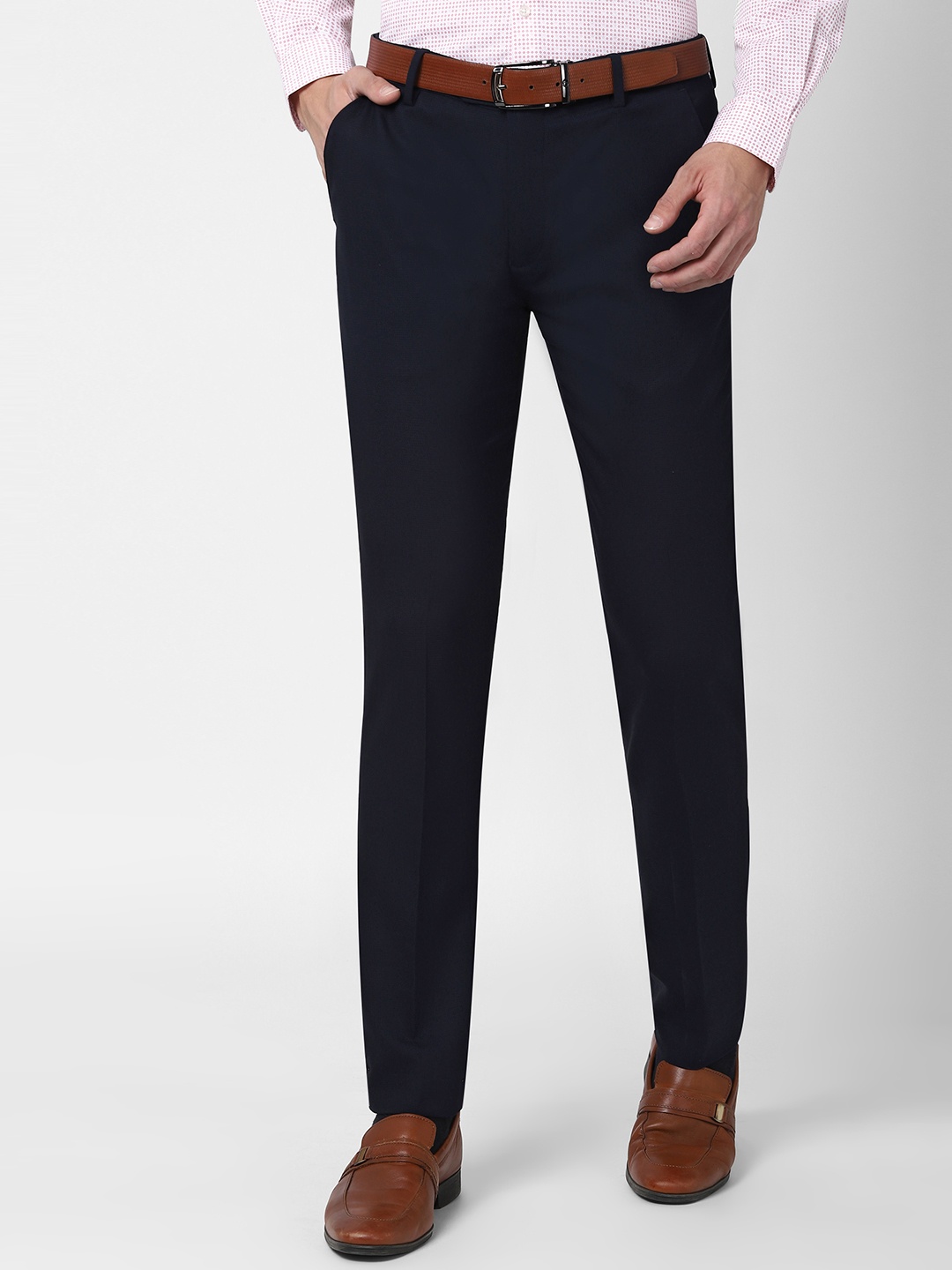 

Peter England Men Self-Checked Ultra Slim Fit Formal Trousers, Navy blue