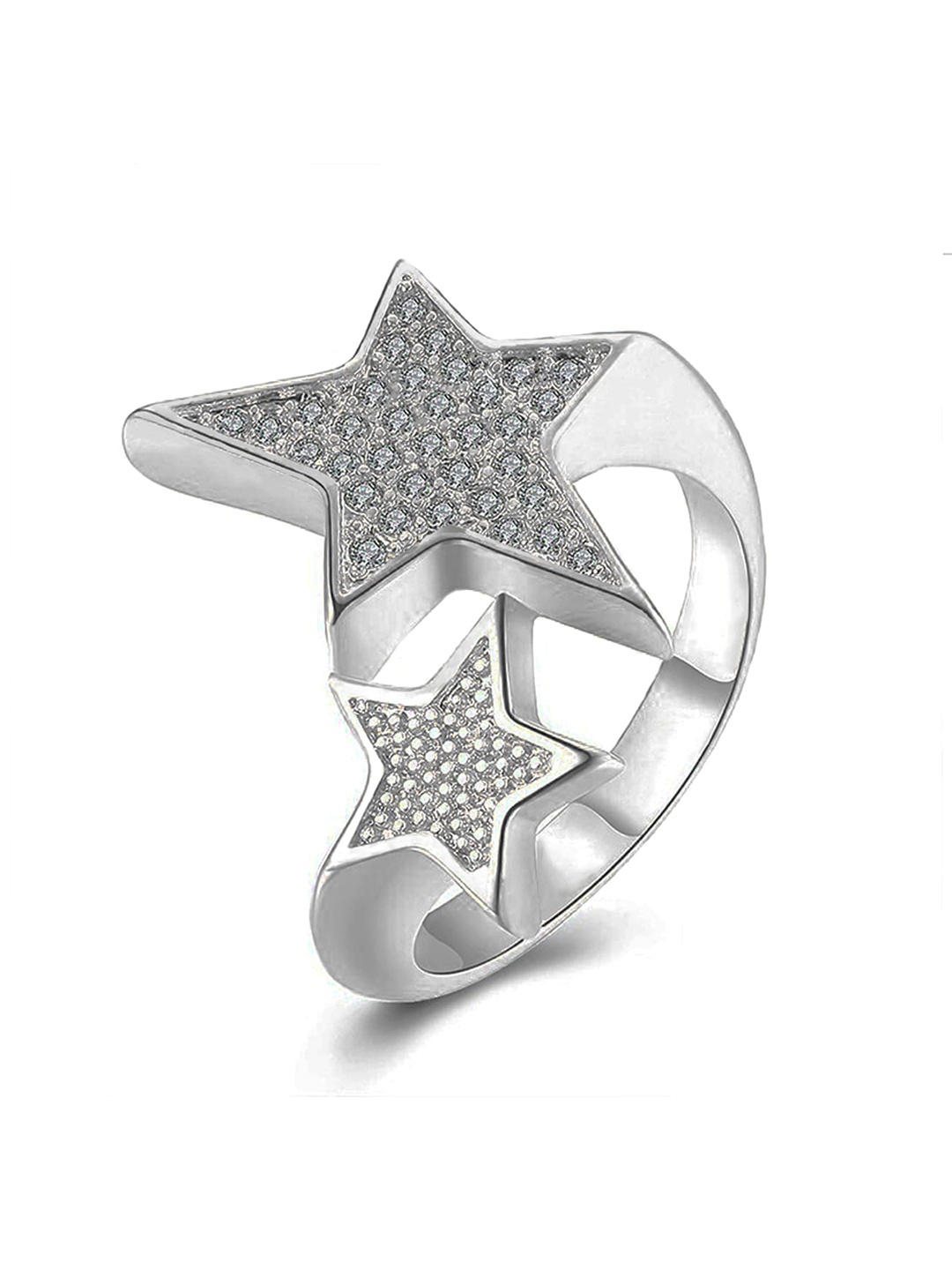 

Jewels Galaxy Silver-Plated White Stone-Studded Adjustable Finger Ring