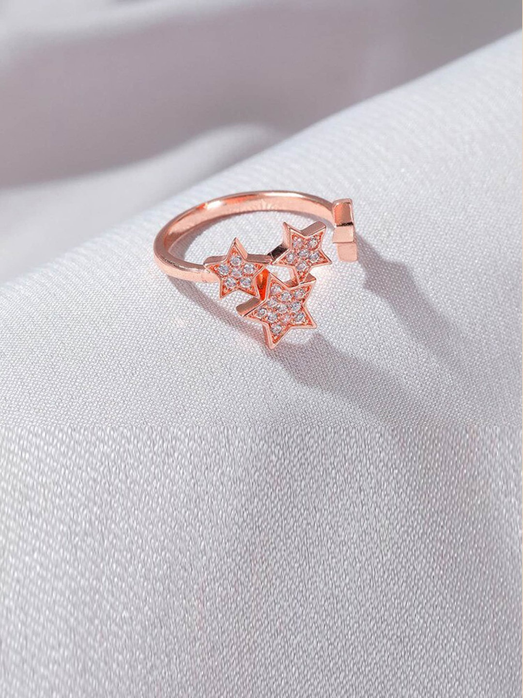 

Jewels Galaxy Rose Gold-Plated White Stone-Studded Adjustable Finger Ring