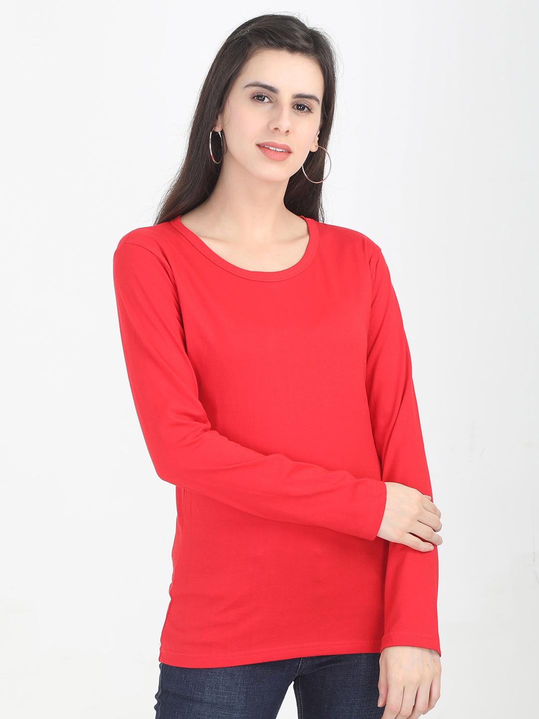 

Fleximaa Women Red Raw Edge T-shirt