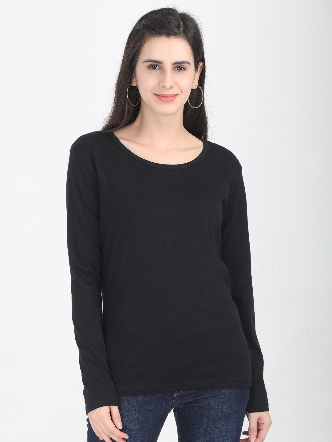 

Fleximaa Women Black Raw Edge T-shirt
