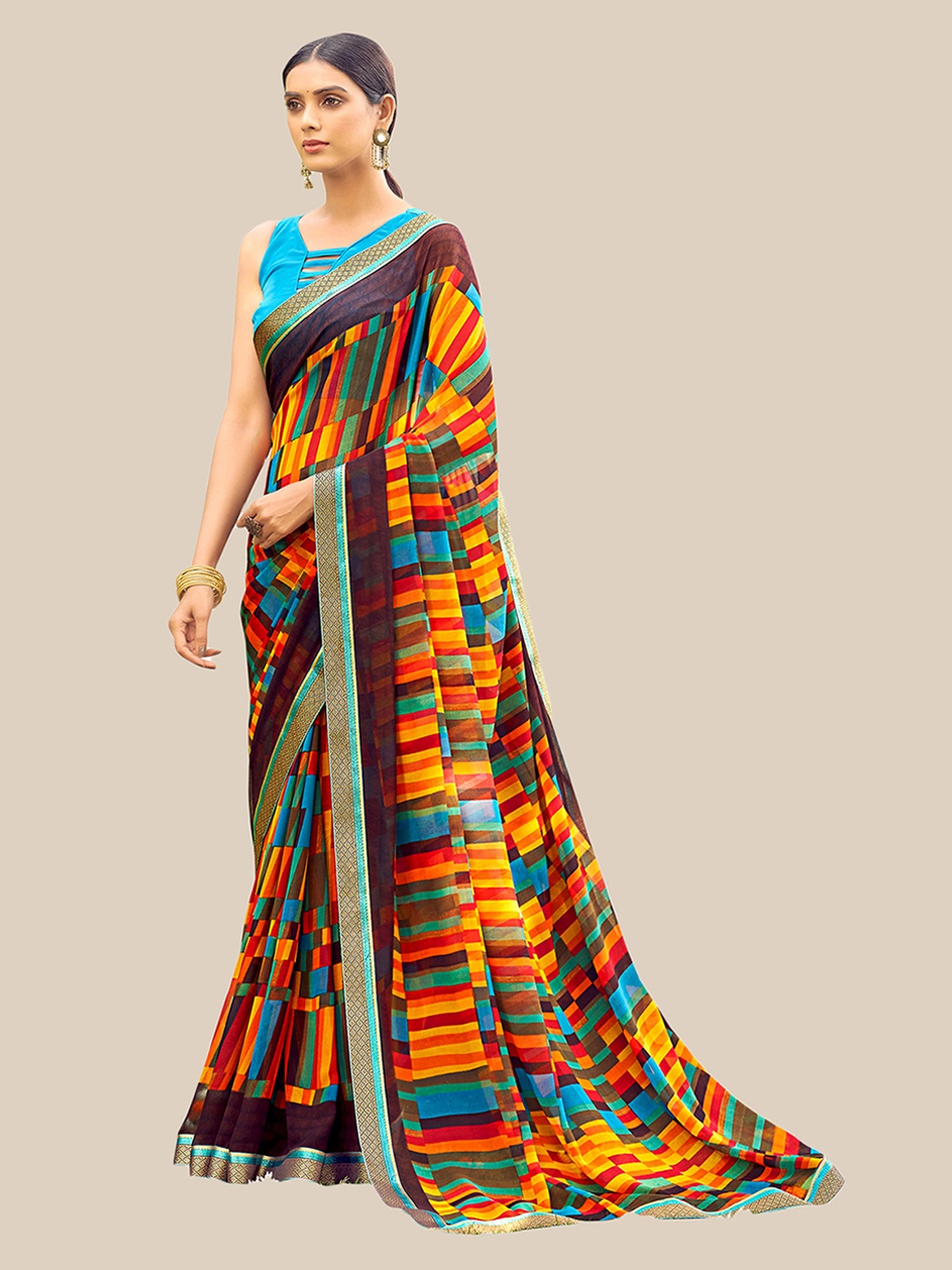 

UNITED LIBERTY Yellow & Orange Pure Georgette Saree