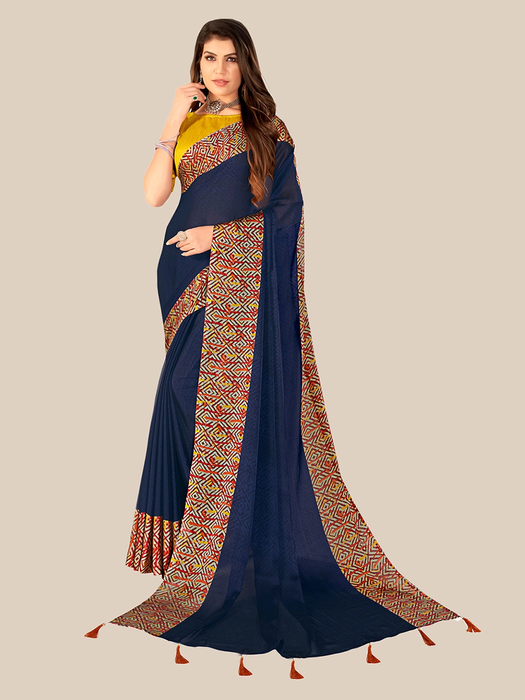 

UNITED LIBERTY Blue & Red Vichitra Silk Saree