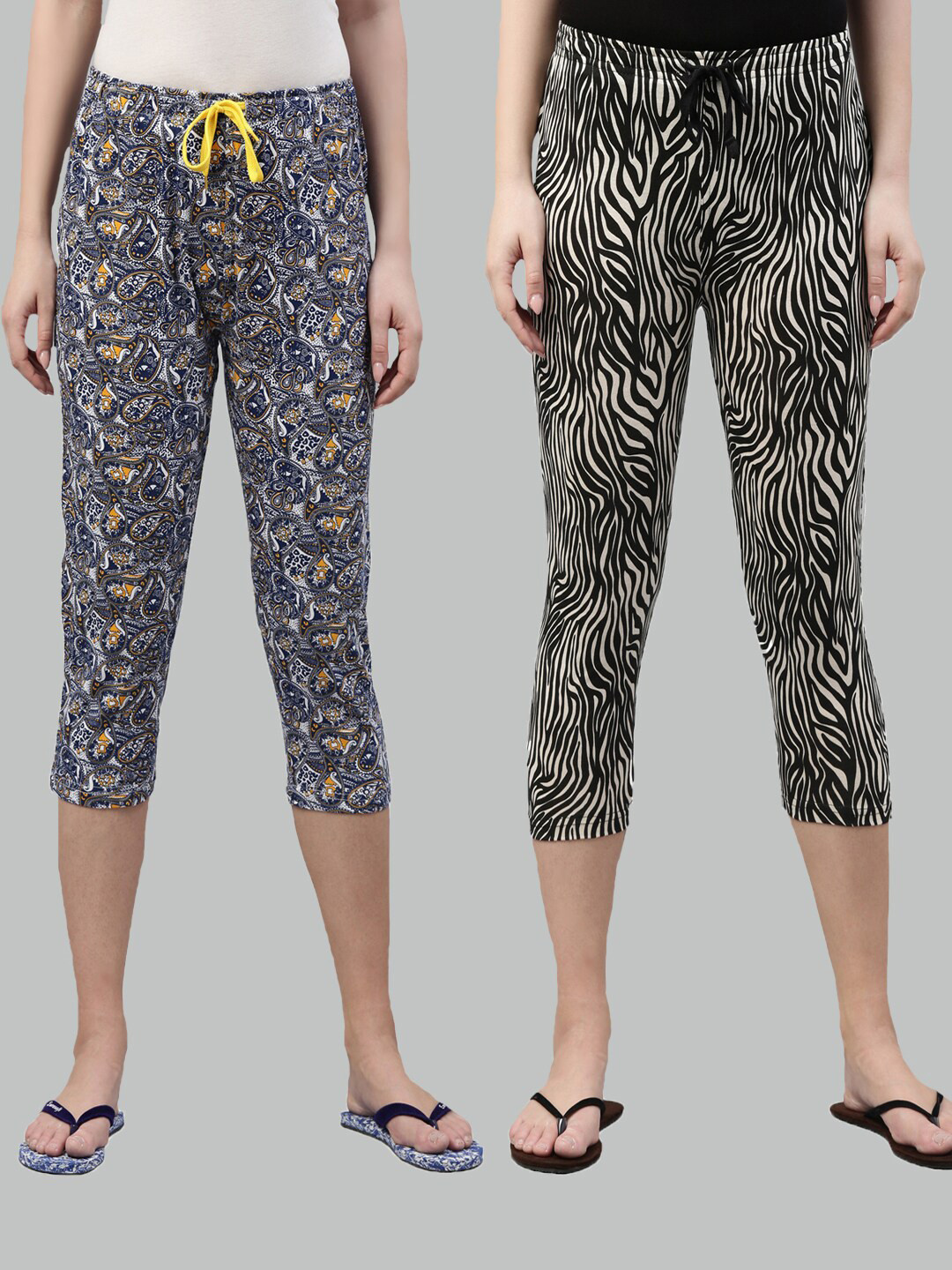 

Kryptic Women Pack Of 2 Blue & Black Printed Capris
