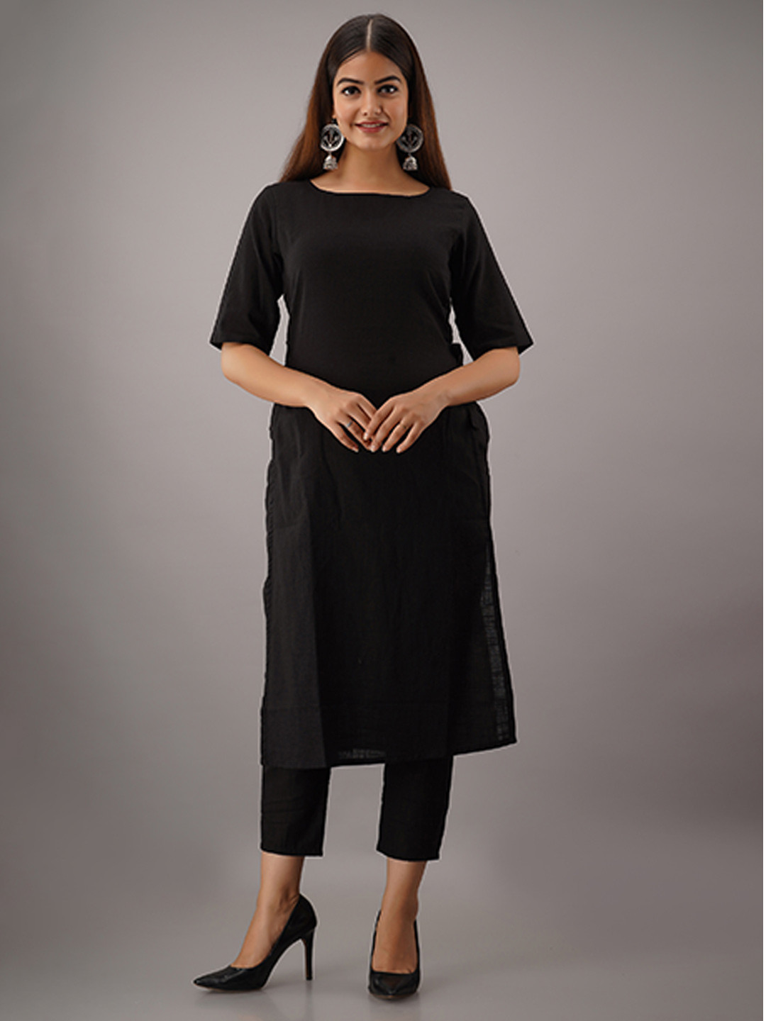 

OMASK Women Black Pure Cotton Kurta with Palazzos