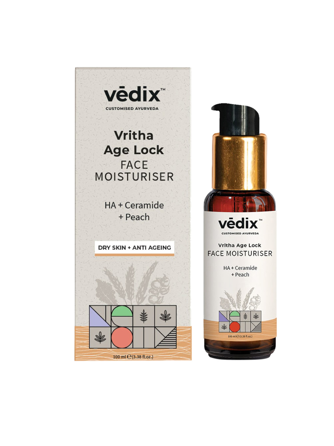 

VEDIX Vritha Age Lock Customised Ayurvedic Peach Face Moisturiser 100 ml, Off white