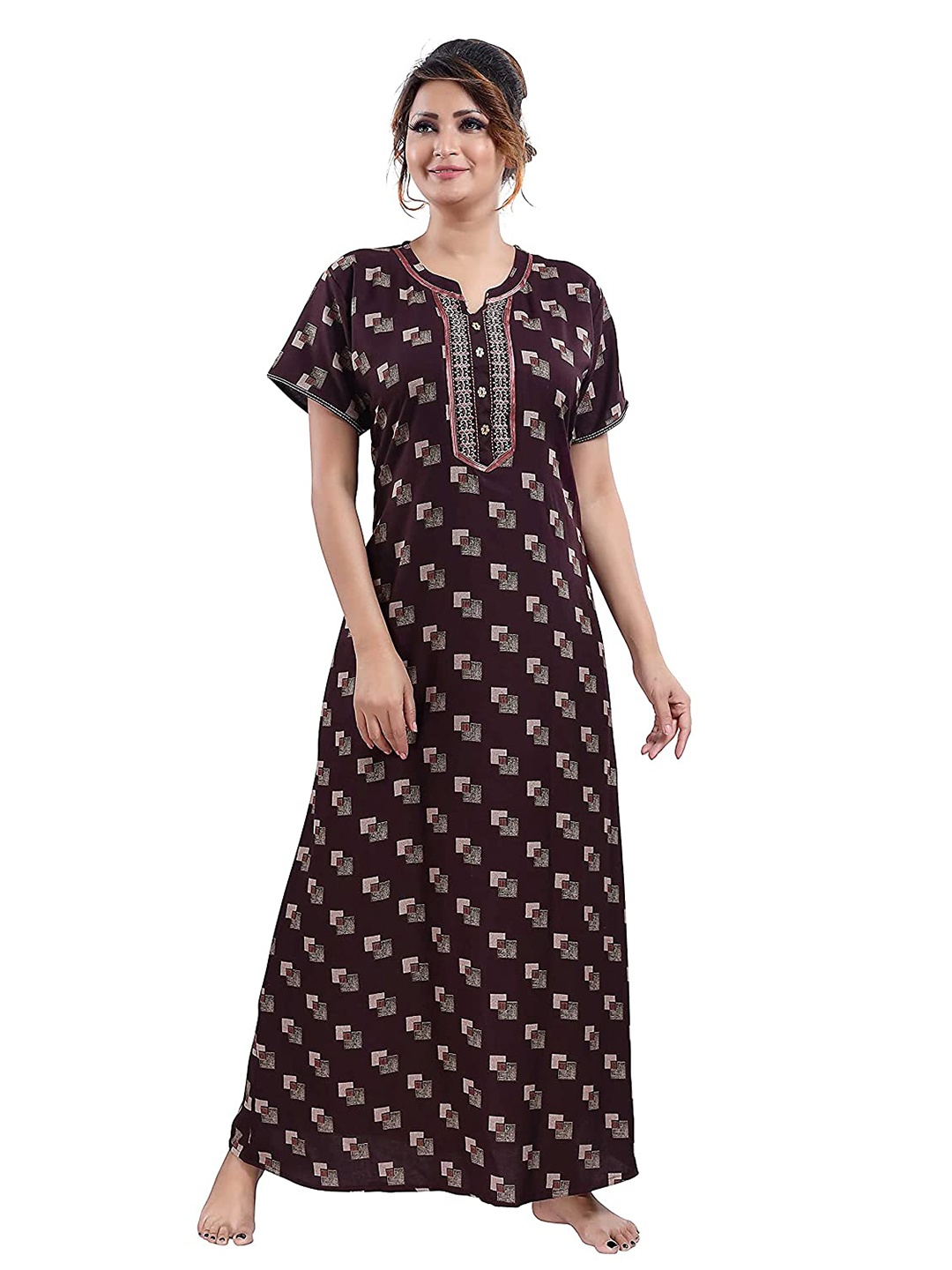 

9shines Label Brown Printed Maxi Nightdress