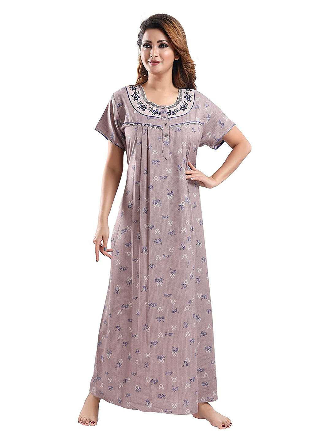 

9shines Label Women Mauve Printed Maxi Nightdress