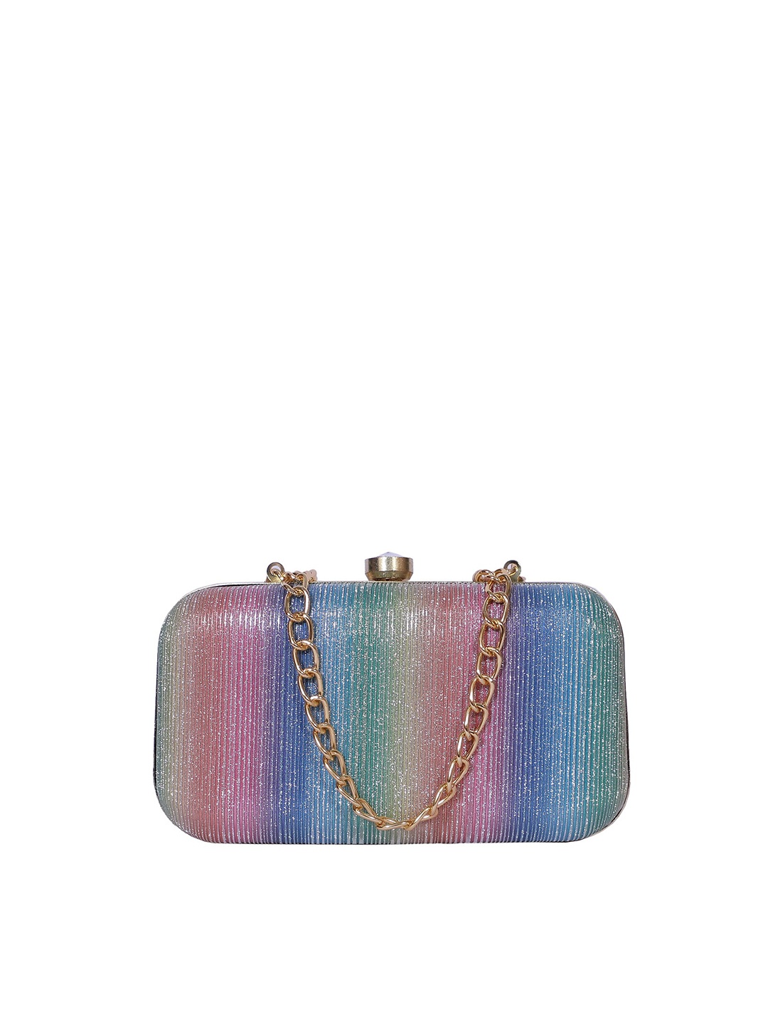 

FABBHUE Multicoloured Striped Box Clutch, Multi