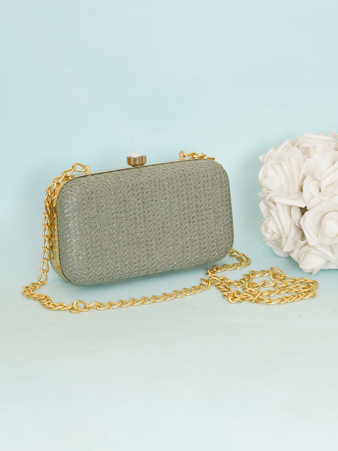 

FABBHUE Green Embellished Box Clutch