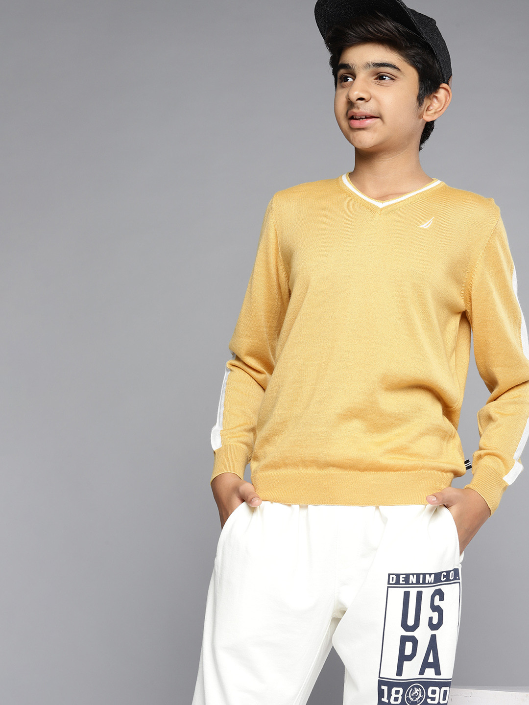 

Nautica Boys Mustard Yellow Solid V-Neck Pullover