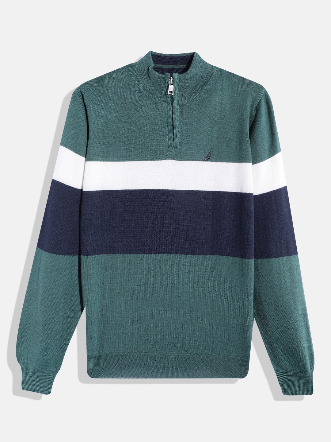 

Nautica Boys Green & Navy Blue Striped Acrylic Pullover