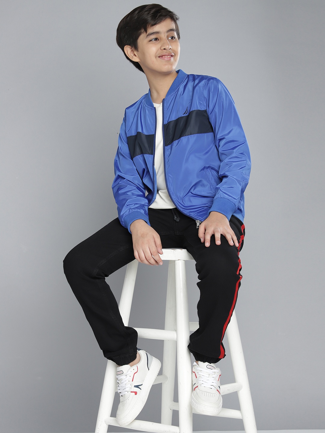 

Nautica Boys Blue & Black Colourblocked Bomber Jacket