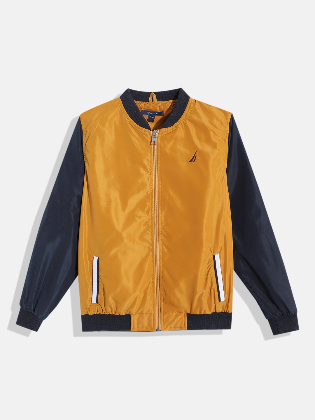 

Nautica Boys Mustard Yellow & Navy Blue Solid Bomber Jacket