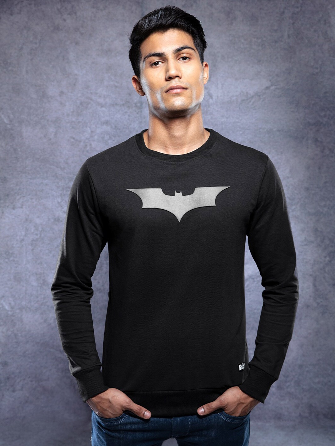 

The Souled Store Men Black & Grey Batman Logo Printed Cotton Sweatshirt