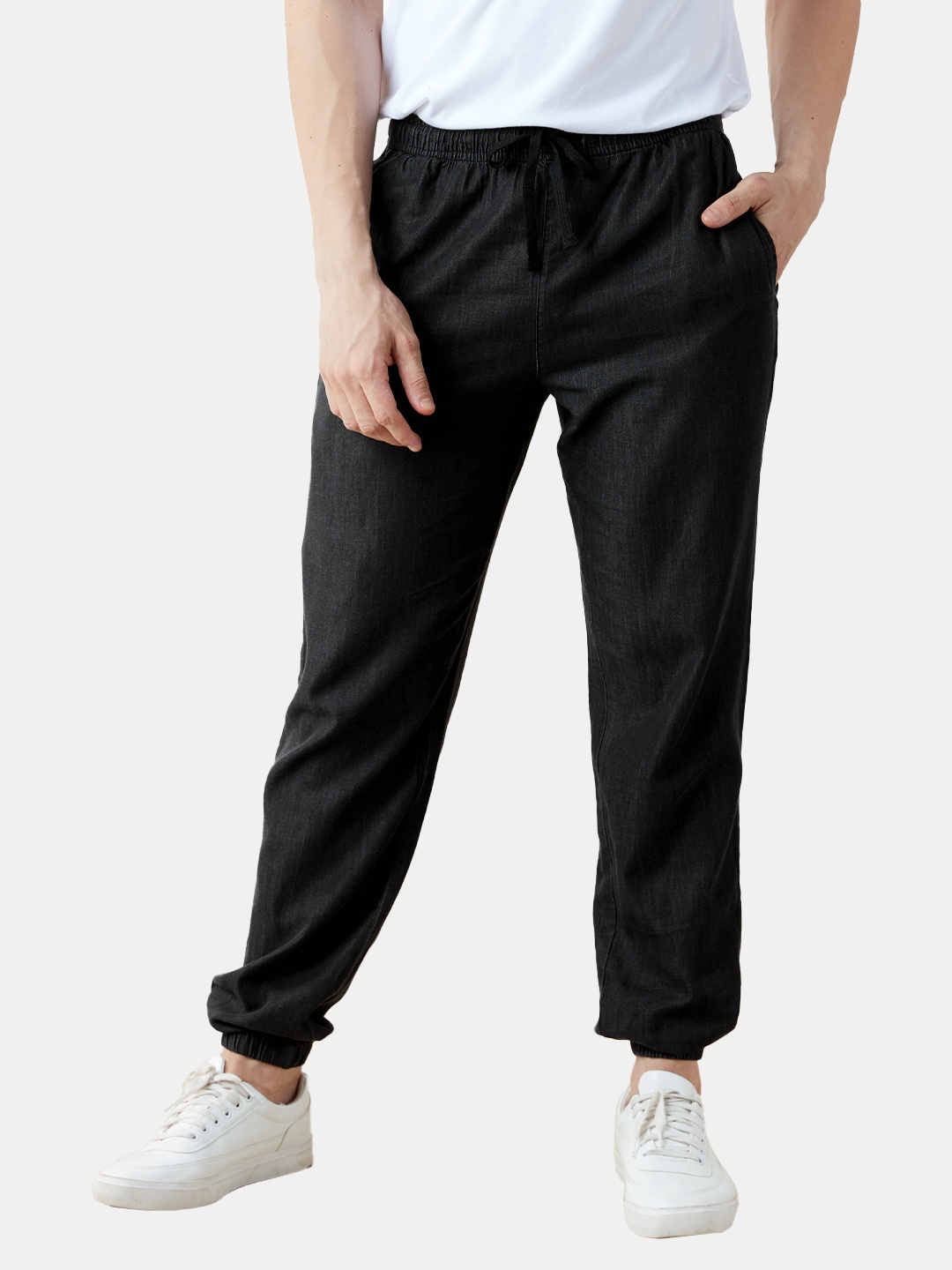 

The Souled Store Men Black Solid Cotton Denim Joggers