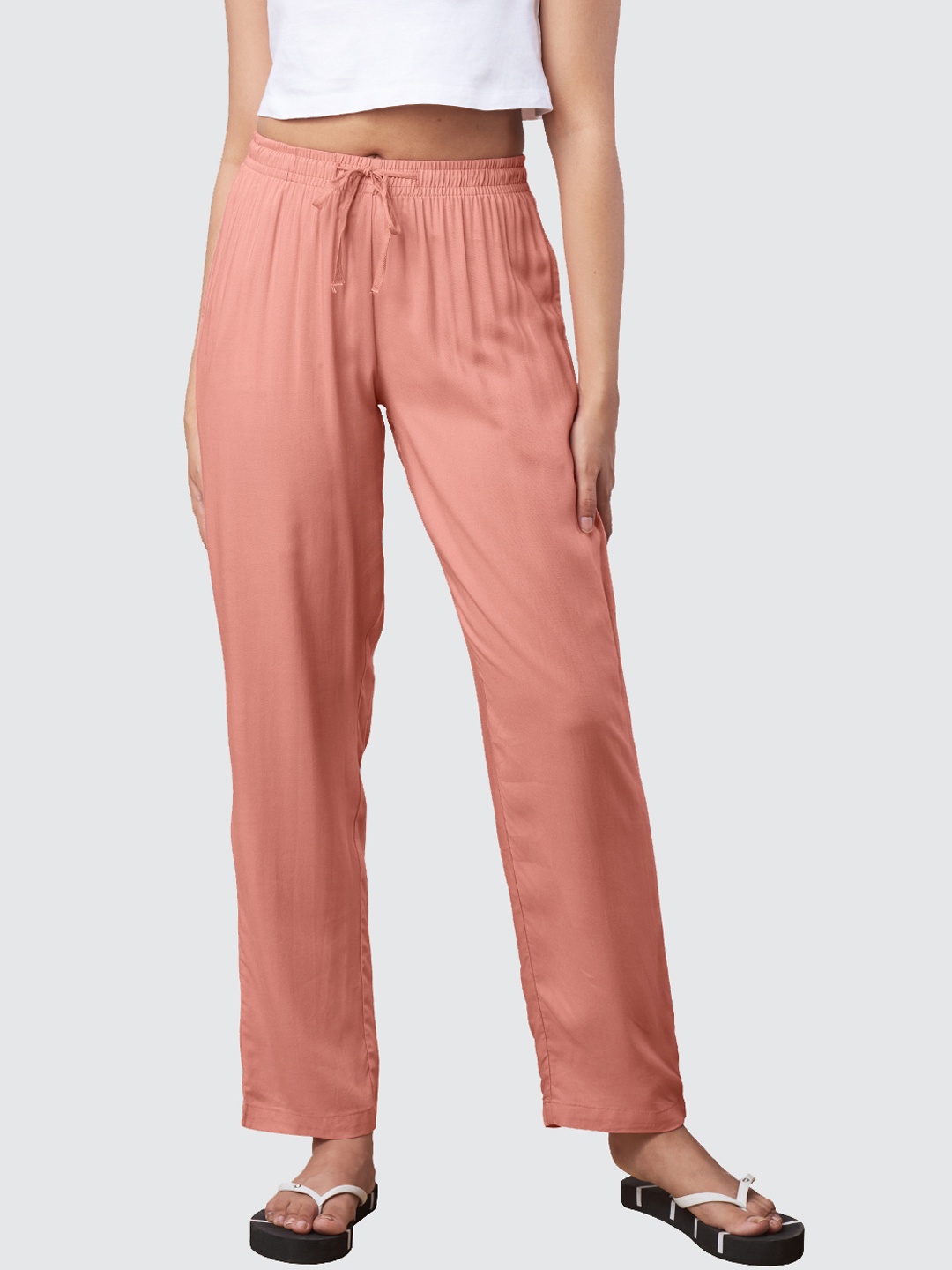 

The Souled Store Women Peach-Coloured Solid Cotton Lounge Pants