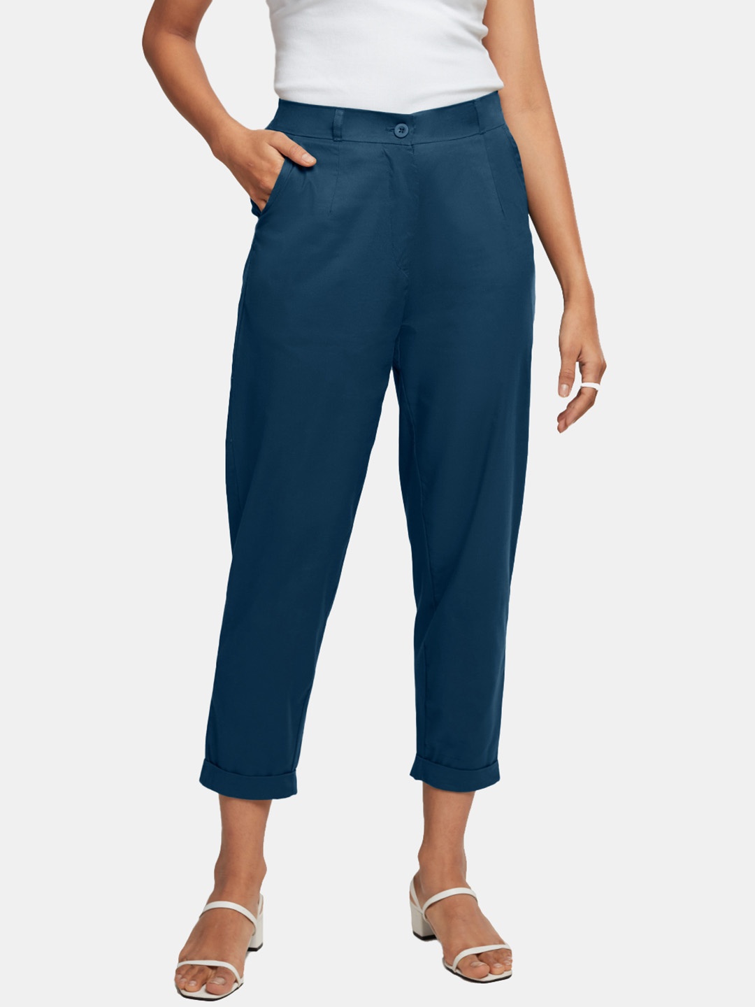 

The Souled Store Women Teal Cigarette Trousers