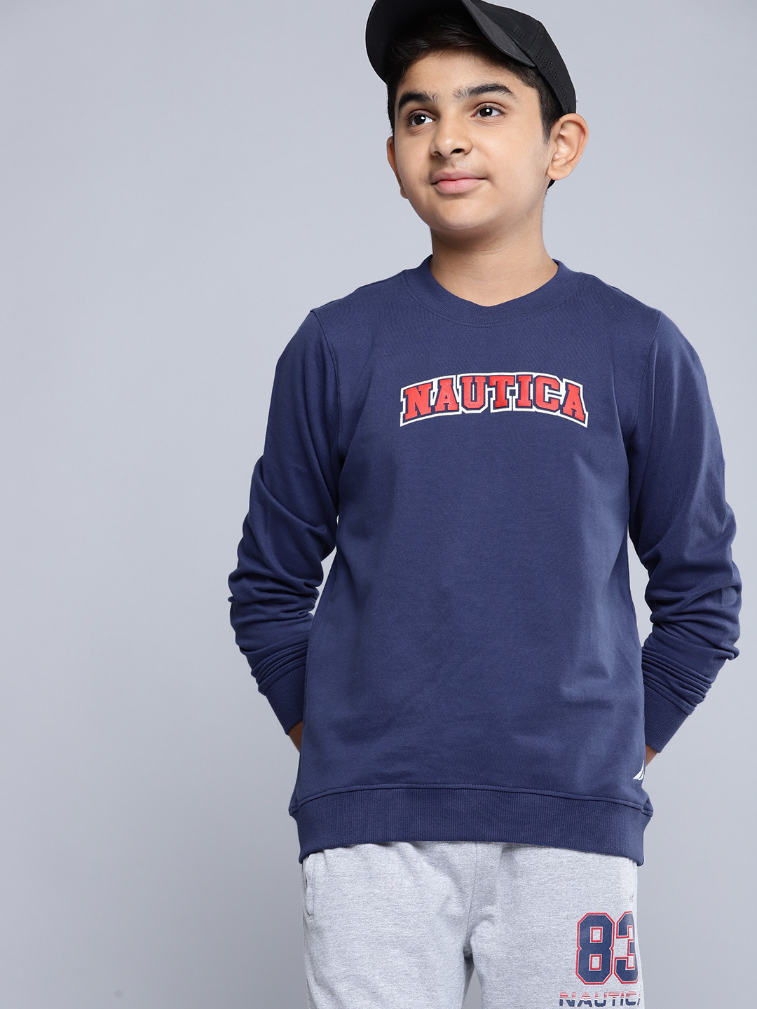 

Nautica Boys Navy Blue & Red Pure Cotton Brand Logo Printed Sweatshirt
