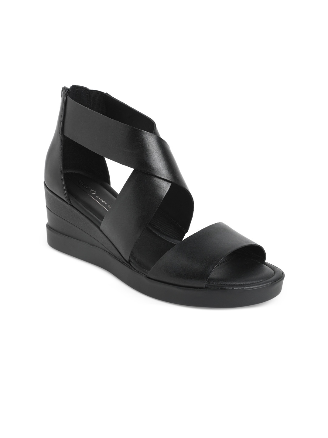 

ECCO Black Contemporary Leather Wedge Sandals