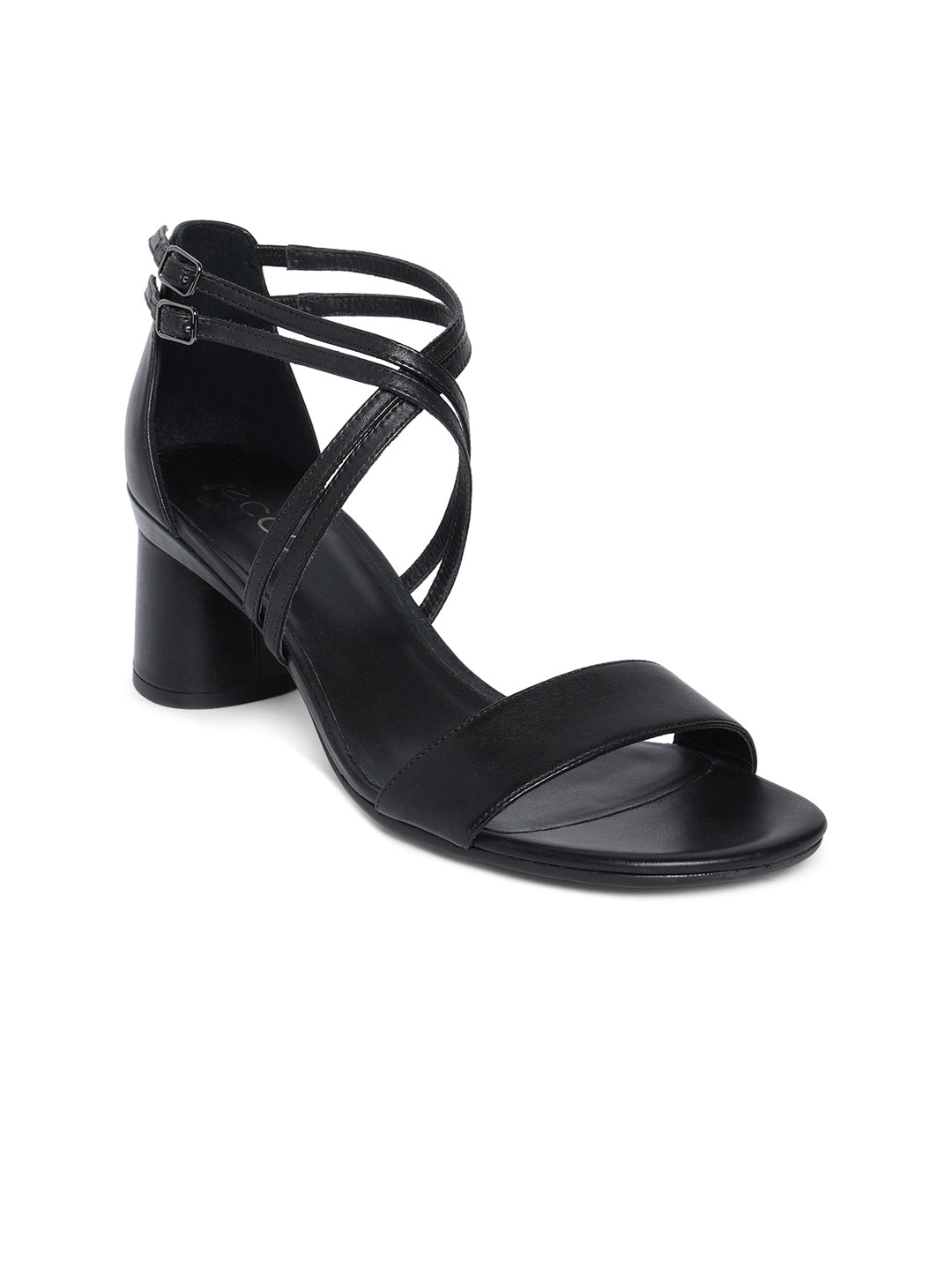 

ECCO Black Contemporary Leather Block Sandals with Buckles