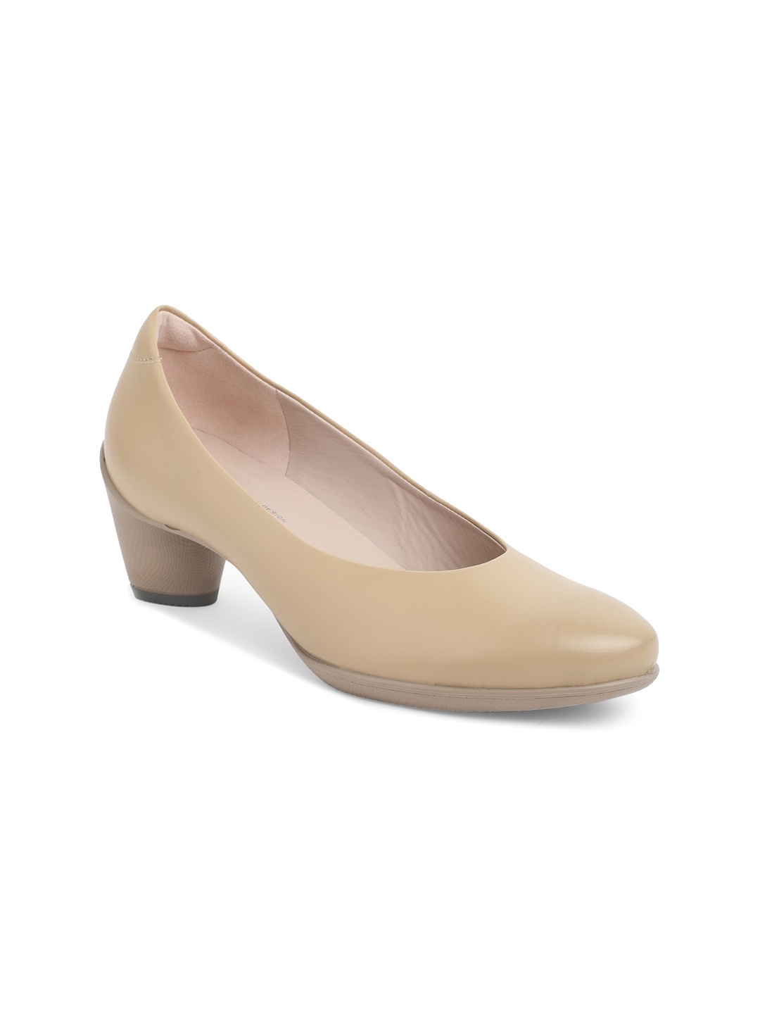

ECCO Beige Solid Leather Block Formal Pumps