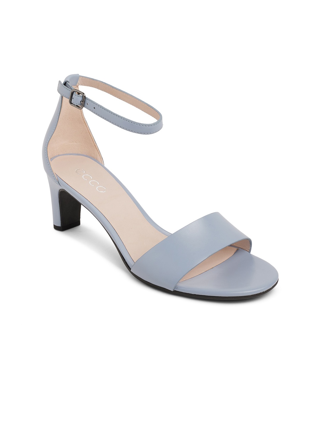 

ECCO Blue Contemporary Leather Block Sandals with Buckles