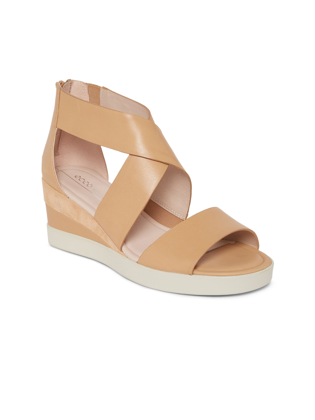 

ECCO Beige Leather Contemporary Wedge Sandals