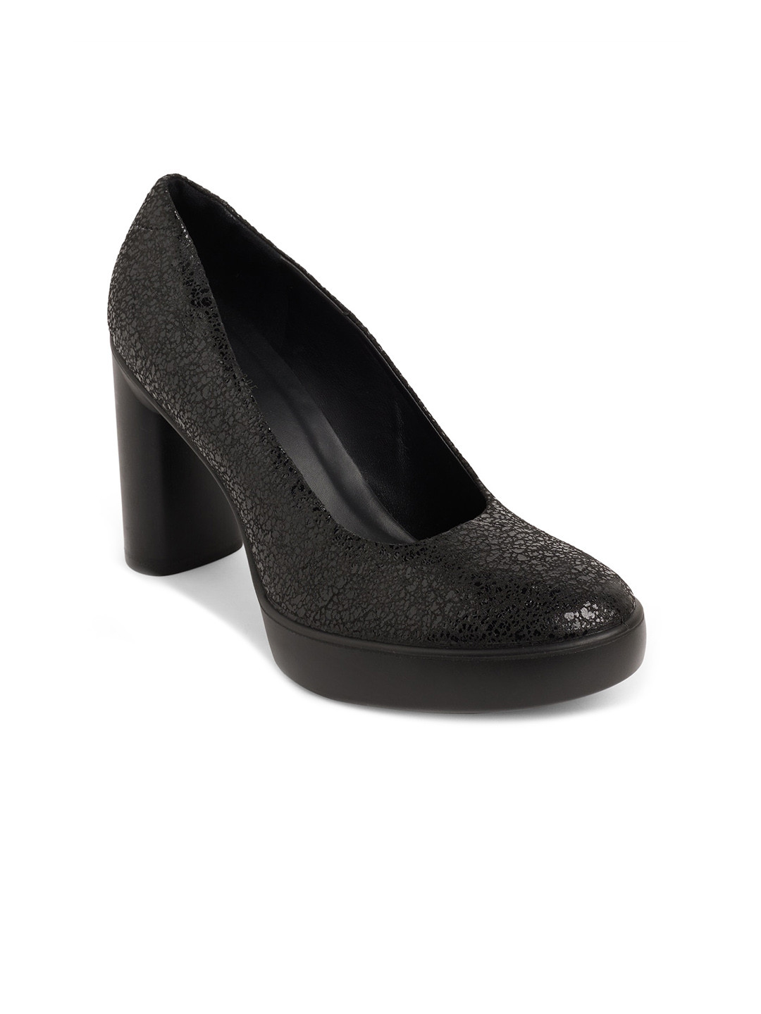 

ECCO Women Black Textured Contemporary Leather Block Pumps