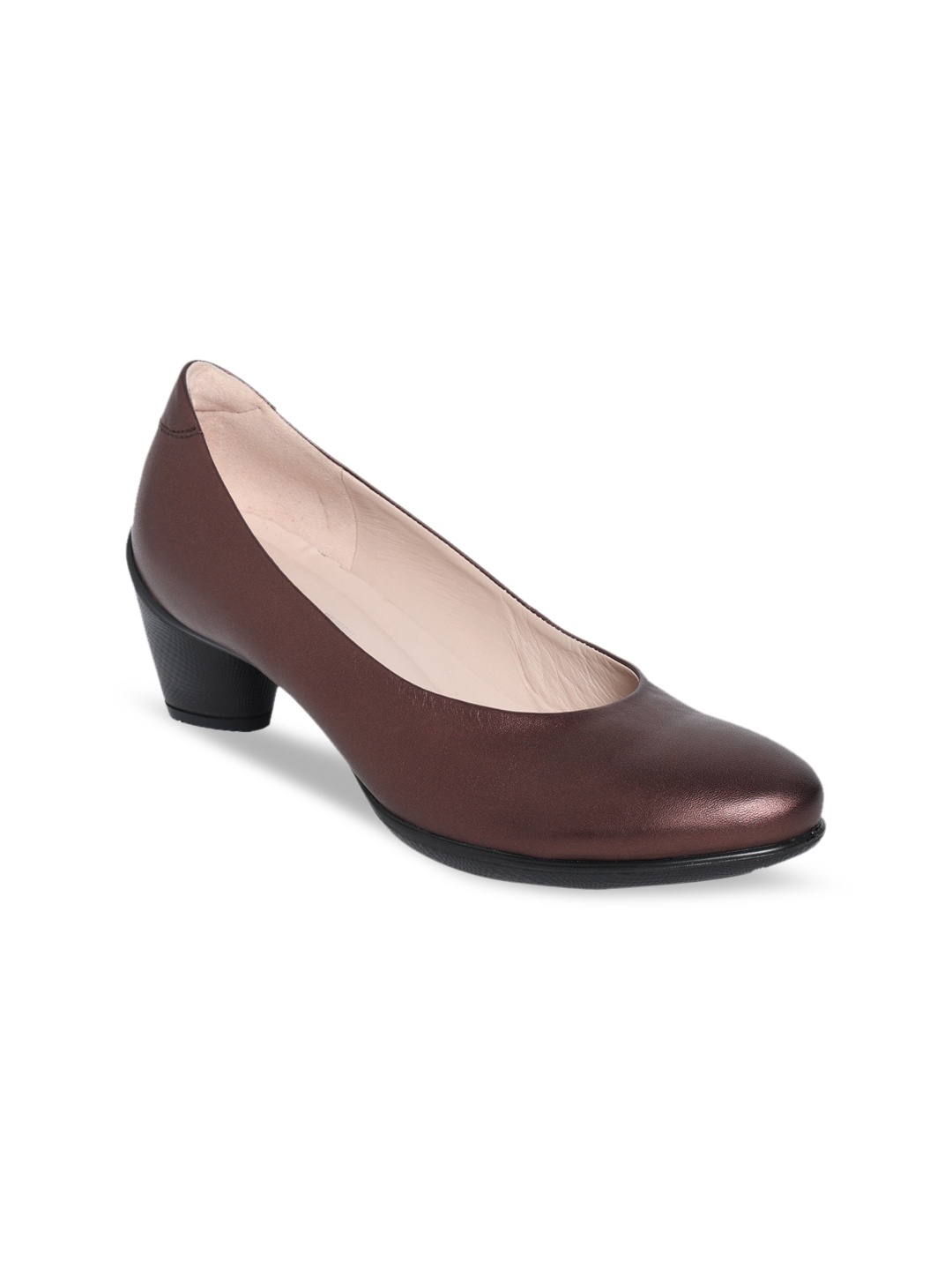 

ECCO Maroon Core Comfort Classic Metallic Leather Block Pumps