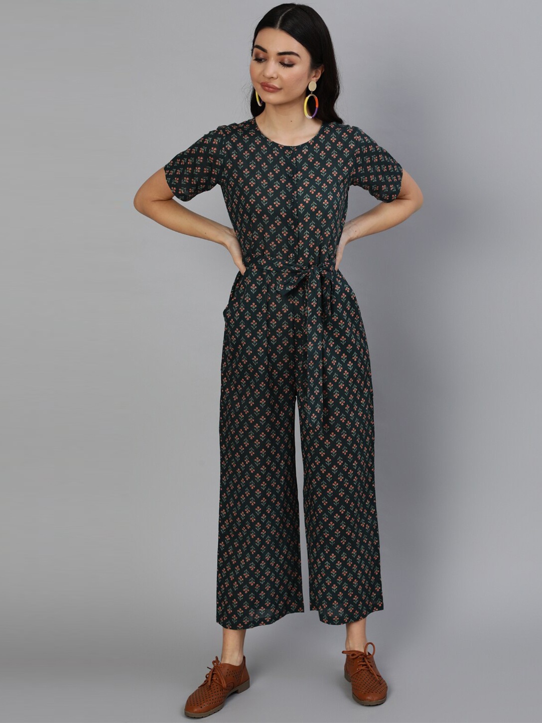 

Nayo Green and Pink Printed Basic Jumpsuit