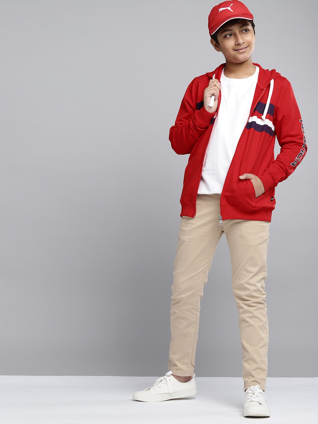 

Nautica Boys Red & Purple Striped Hooded Pure Cotton Sweatshirt
