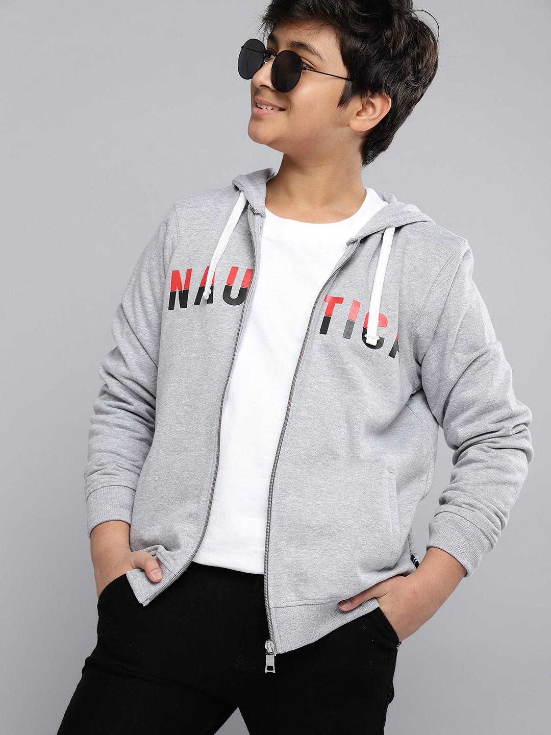 

Nautica Boys Grey Brand Logo Print Hooded Sweatshirt
