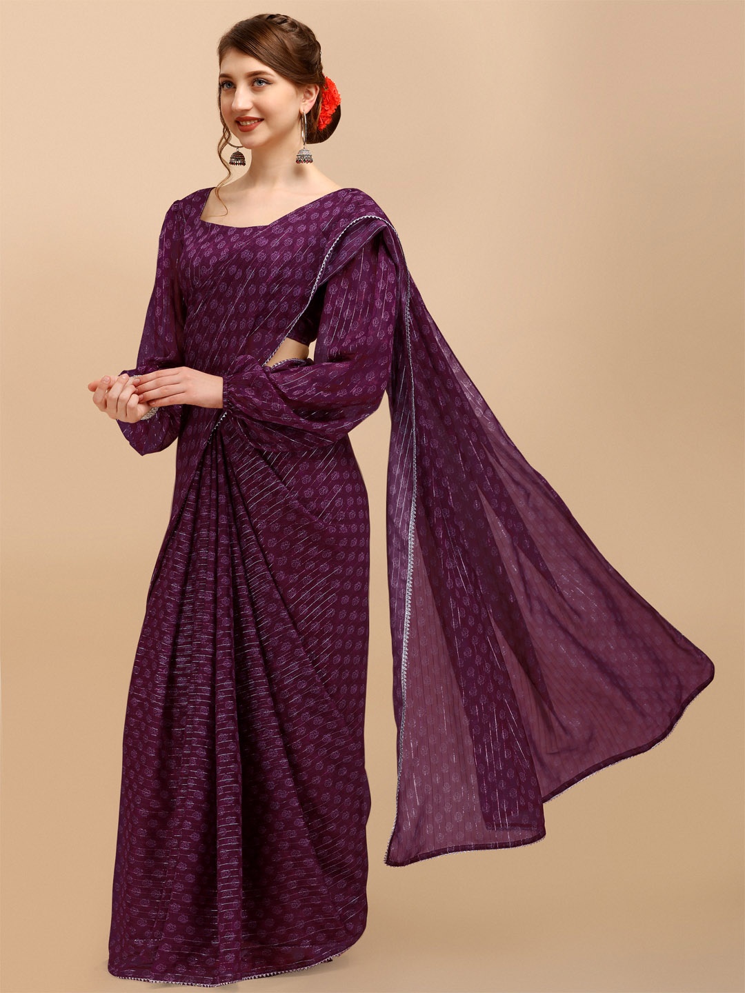 

Sangria Purple Floral Gotta Patti Saree