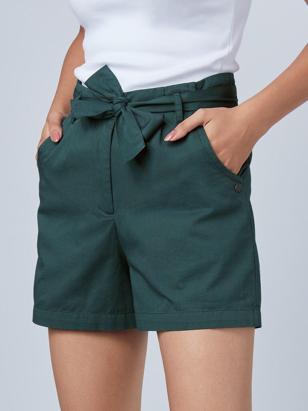 

The Souled Store Women Green High-Rise Solid Shorts