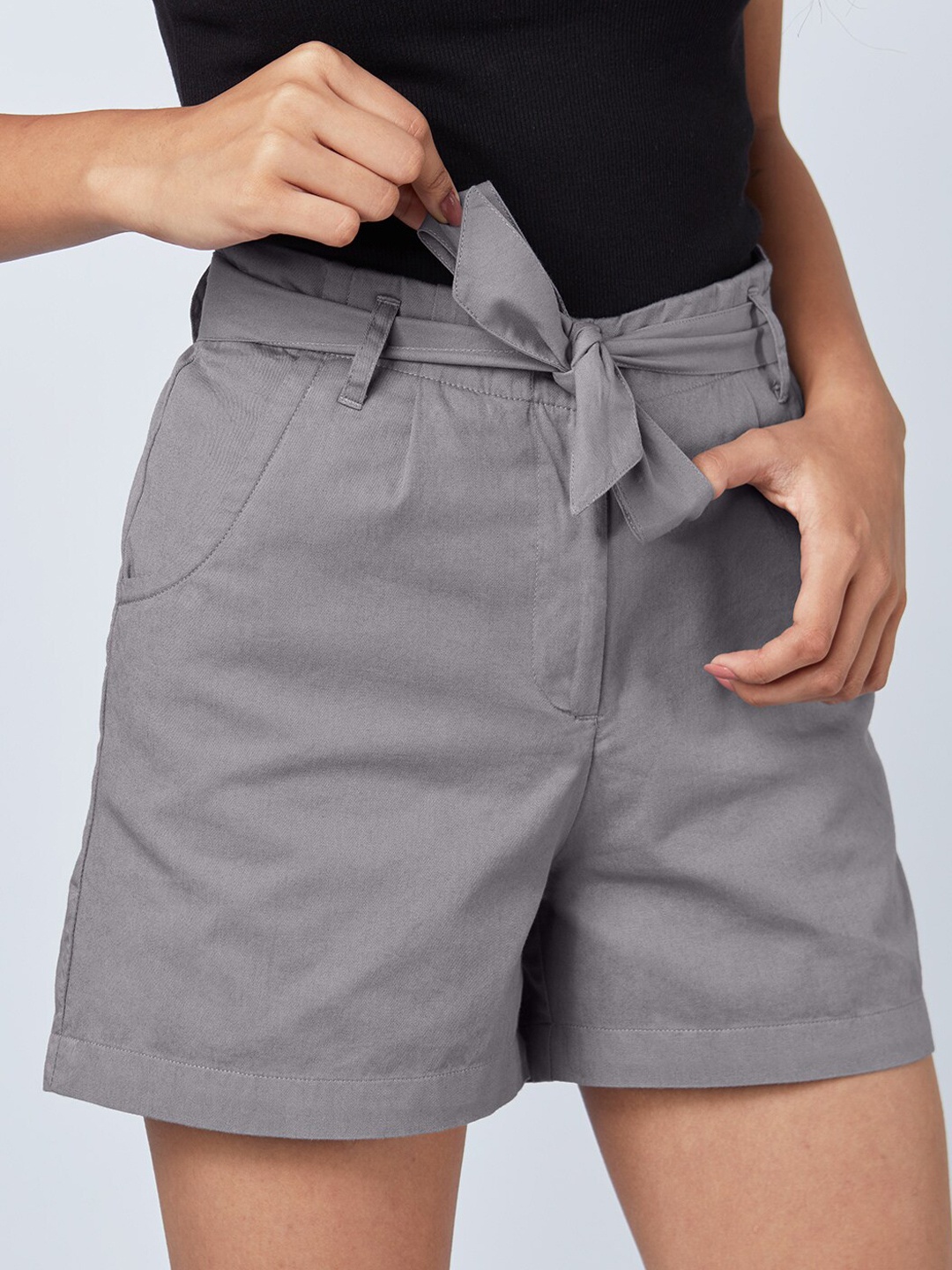 

The Souled Store Women Grey High-Rise Cotton Outdoor Shorts