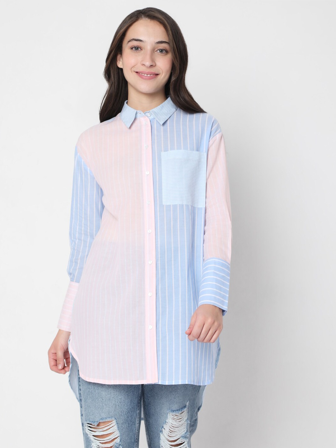 

Vero Moda Women Peach Colourblocked Casual Shirt