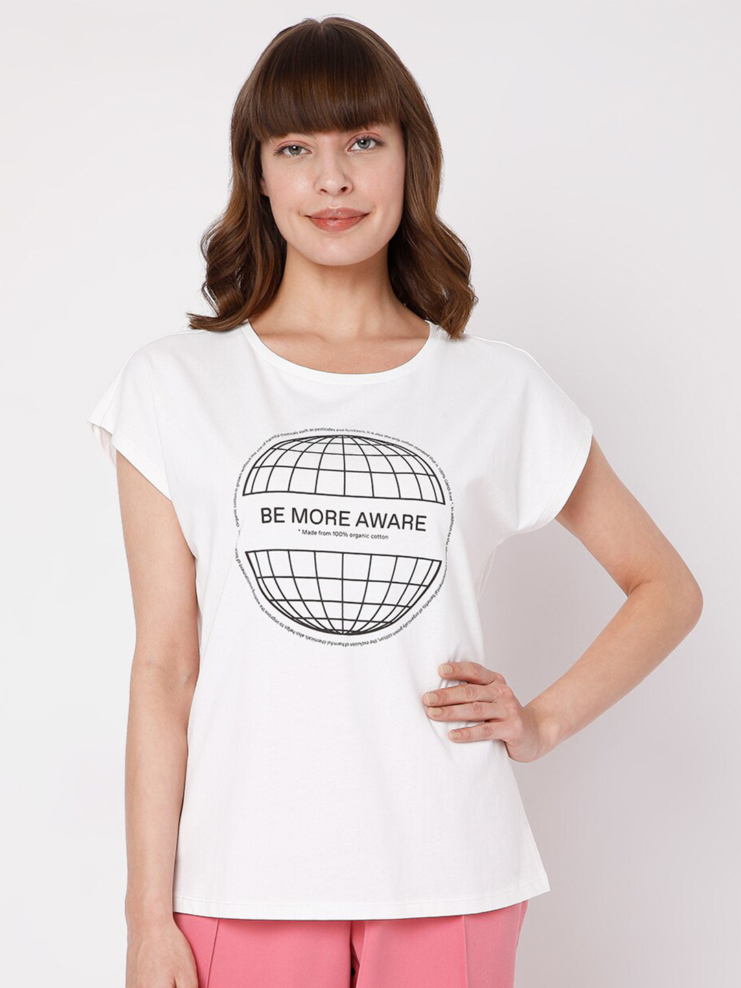 

Vero Moda Women White Typography Printed Extended Sleeves T-shirt