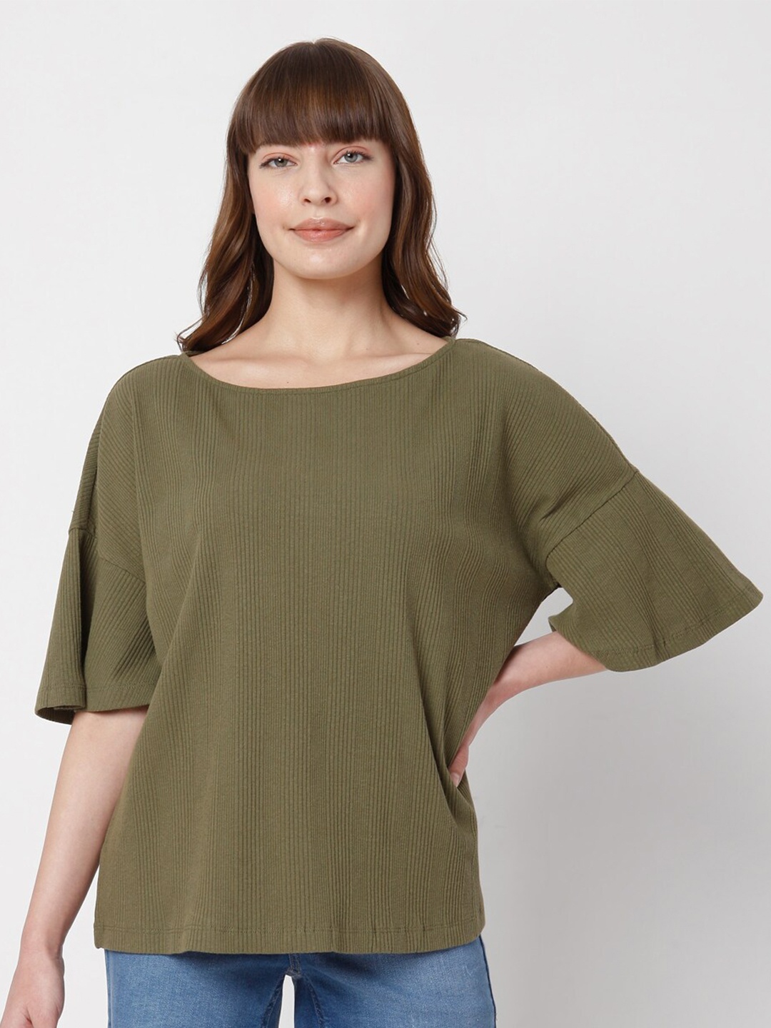 

Vero Moda Olive Green Self Design Knitted Top