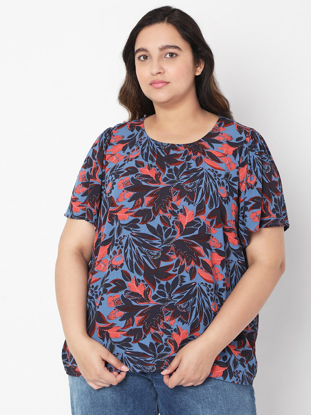 

VERO MODA CURVE Plus Size Blue Floral Print Top
