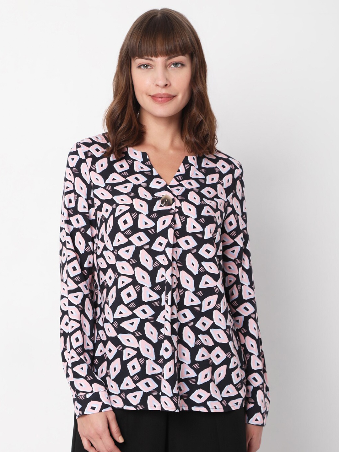 

Vero Moda Women Navy Blue Geometric Printed Shirt Style Top
