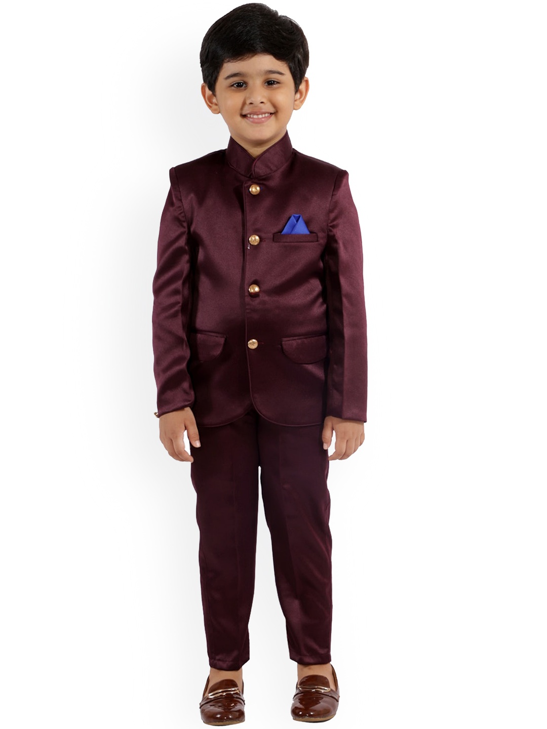 

FOURFOLDS Boys Maroon Bandhgala Suit