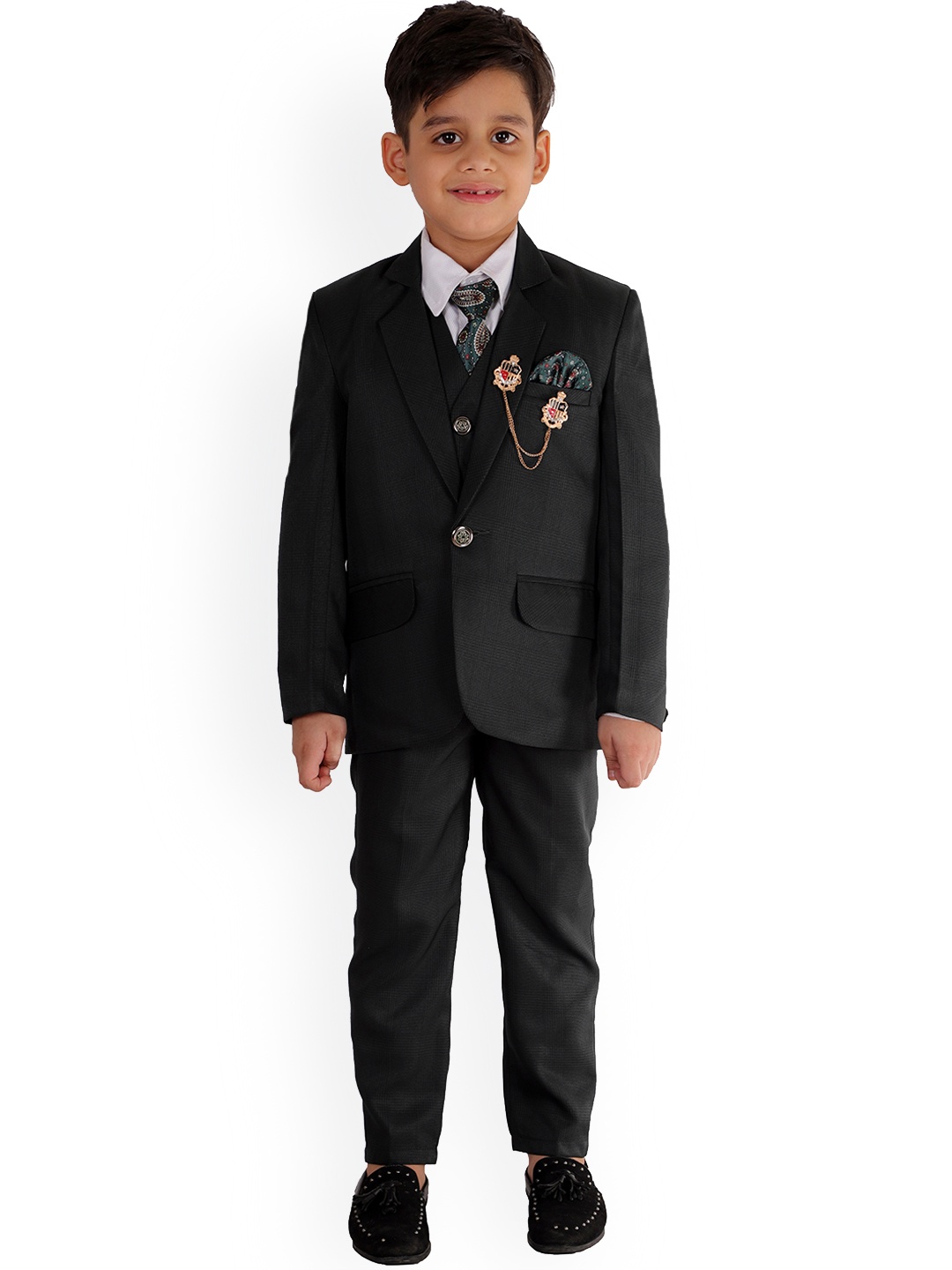 

FOURFOLDS Boys Dark Green Solid 5-Piece Party Suit
