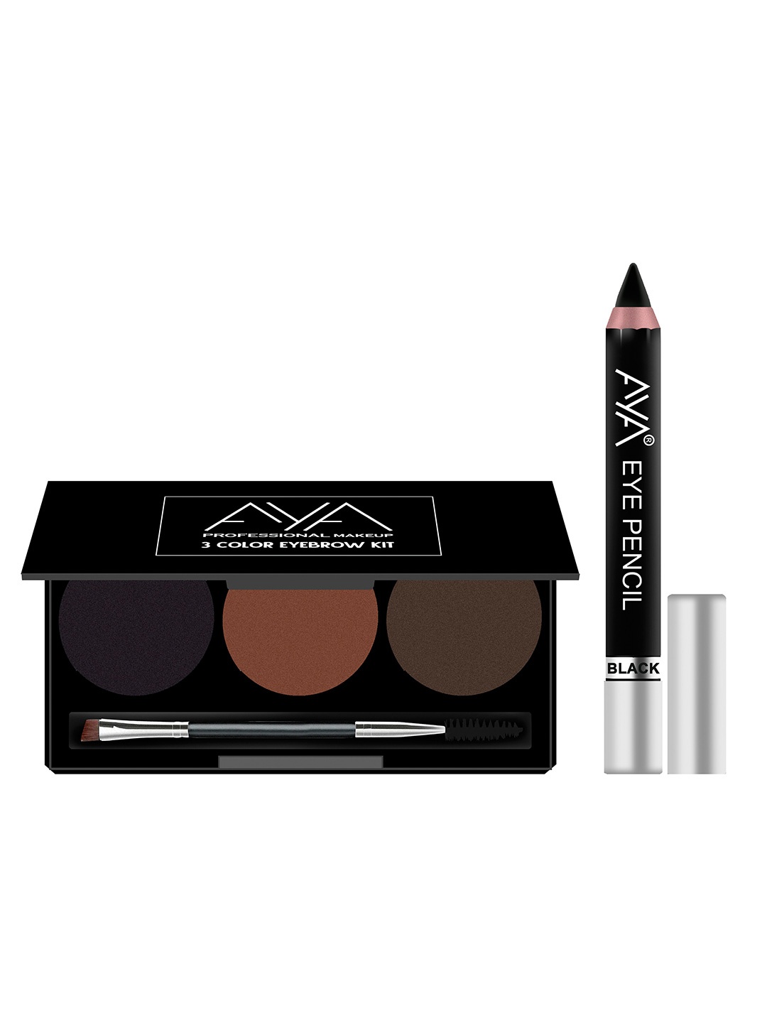 

AYA Combo of 3 Colour Eyebrow Kit & Kajal Eyeliner Eye Pencil - Black, Multi