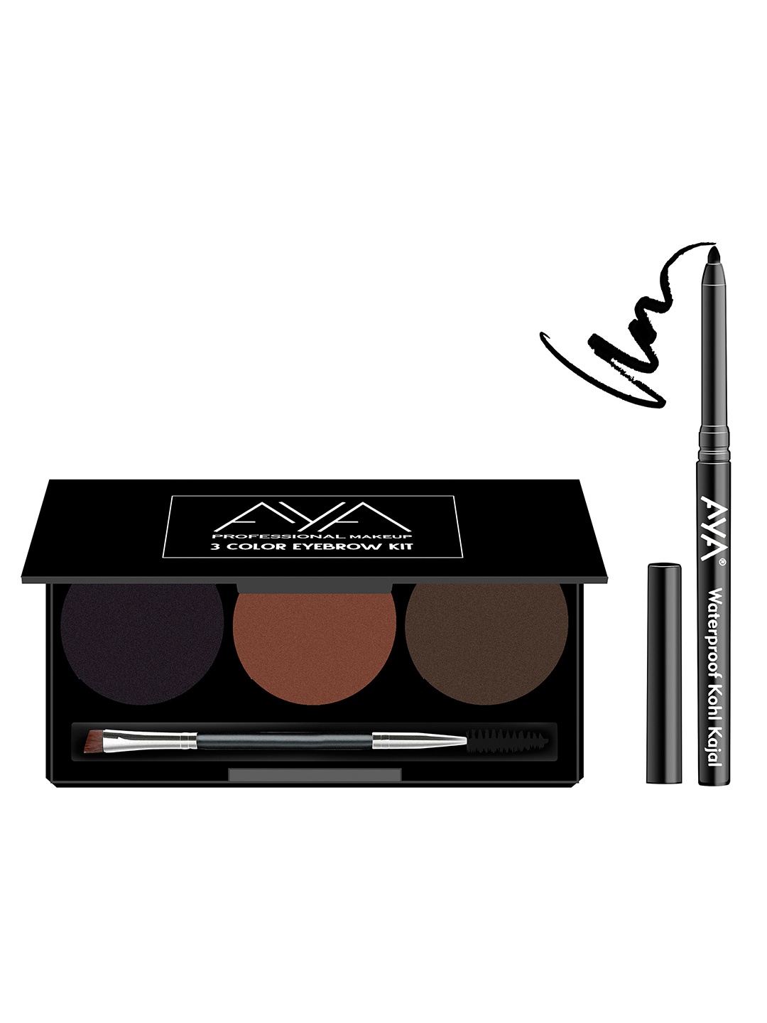 

AYA Combo of 3 Colour Eyebrow Kit & Waterproof Kohl Kajal - Black, Multi