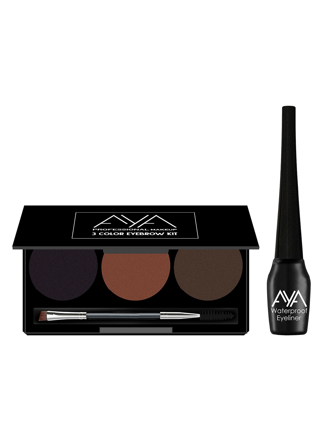 

AYA Combo of 3 Colour Eyebrow Kit & Waterproof Liquid Eyeliner - Black, Multi