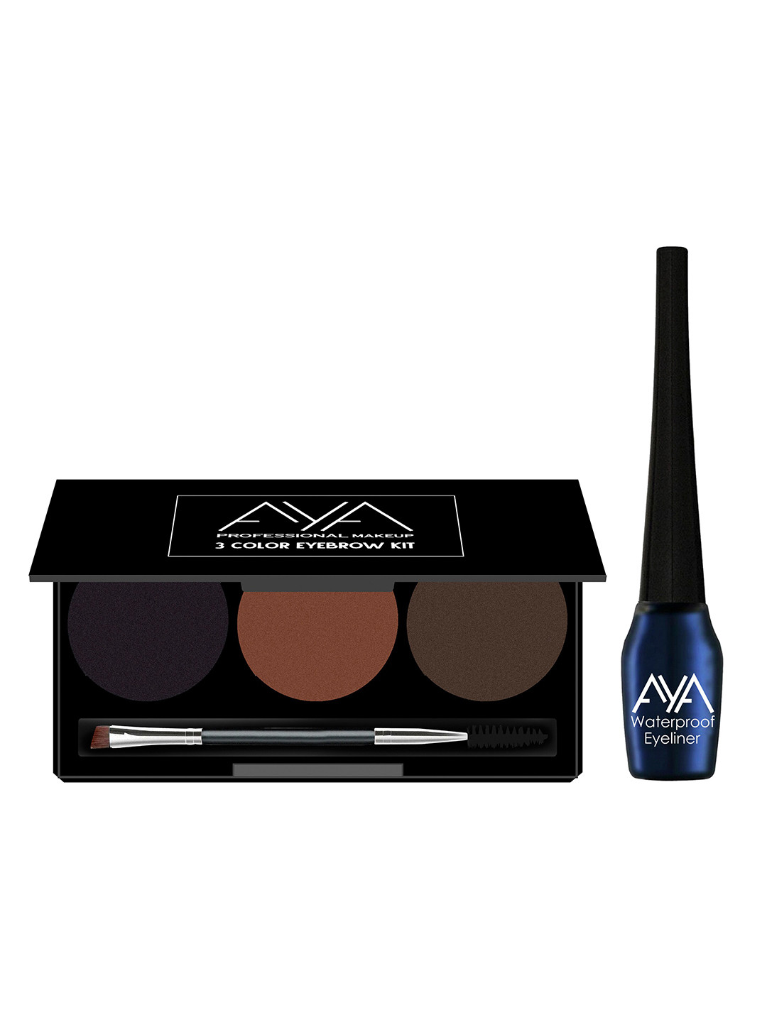

AYA Combo of 3 Colour Eyebrow Kit & Waterproof Liquid Eyeliner - Blue, Multi
